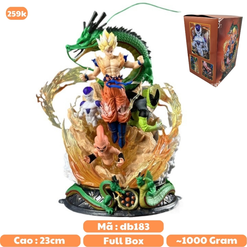 Mô hình DragonBall Goku quấn rồng đại chiến Majinbuu , Cell , frieza - Cao 23cm - nặng 1kg - Dragon Ball - có hộp màu
