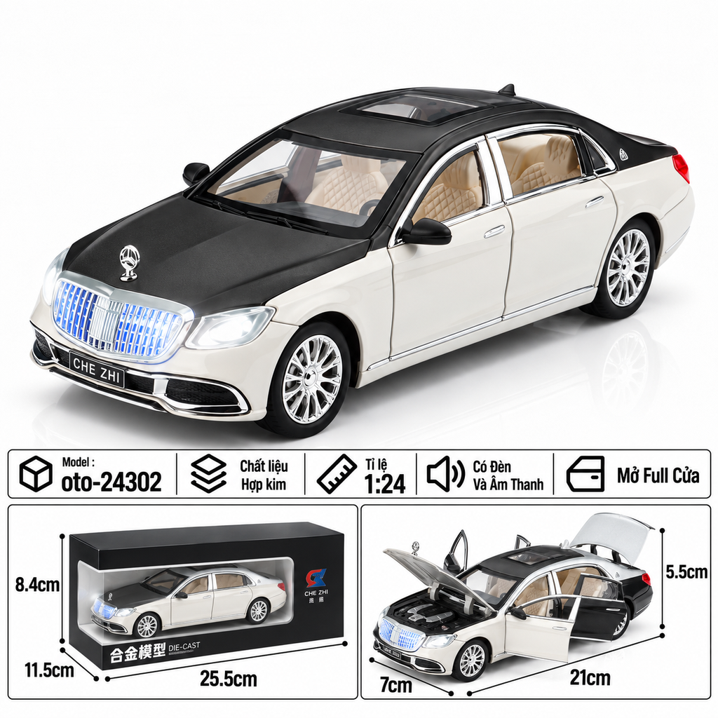 Xe thể thao tỉ lệ 1:24 - chất liệu bằng hợp kim - Có đèn và âm thanh Tính năng mở full cửa - SKU : oto-24302 ( VAT : 103-01-190 )