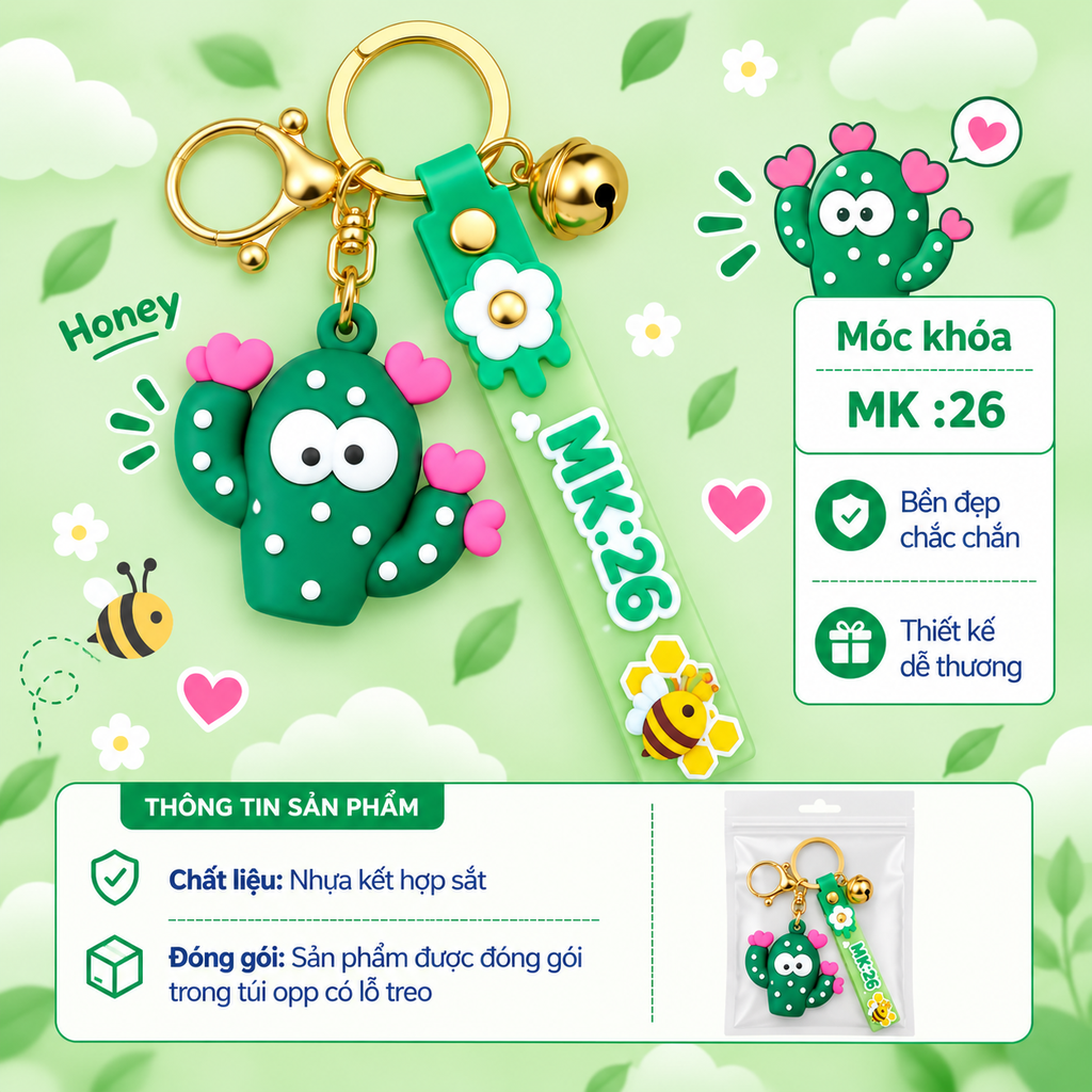 Móc khóa cây xương rồng - SKU : mk26 - (VAT: MK001-5)