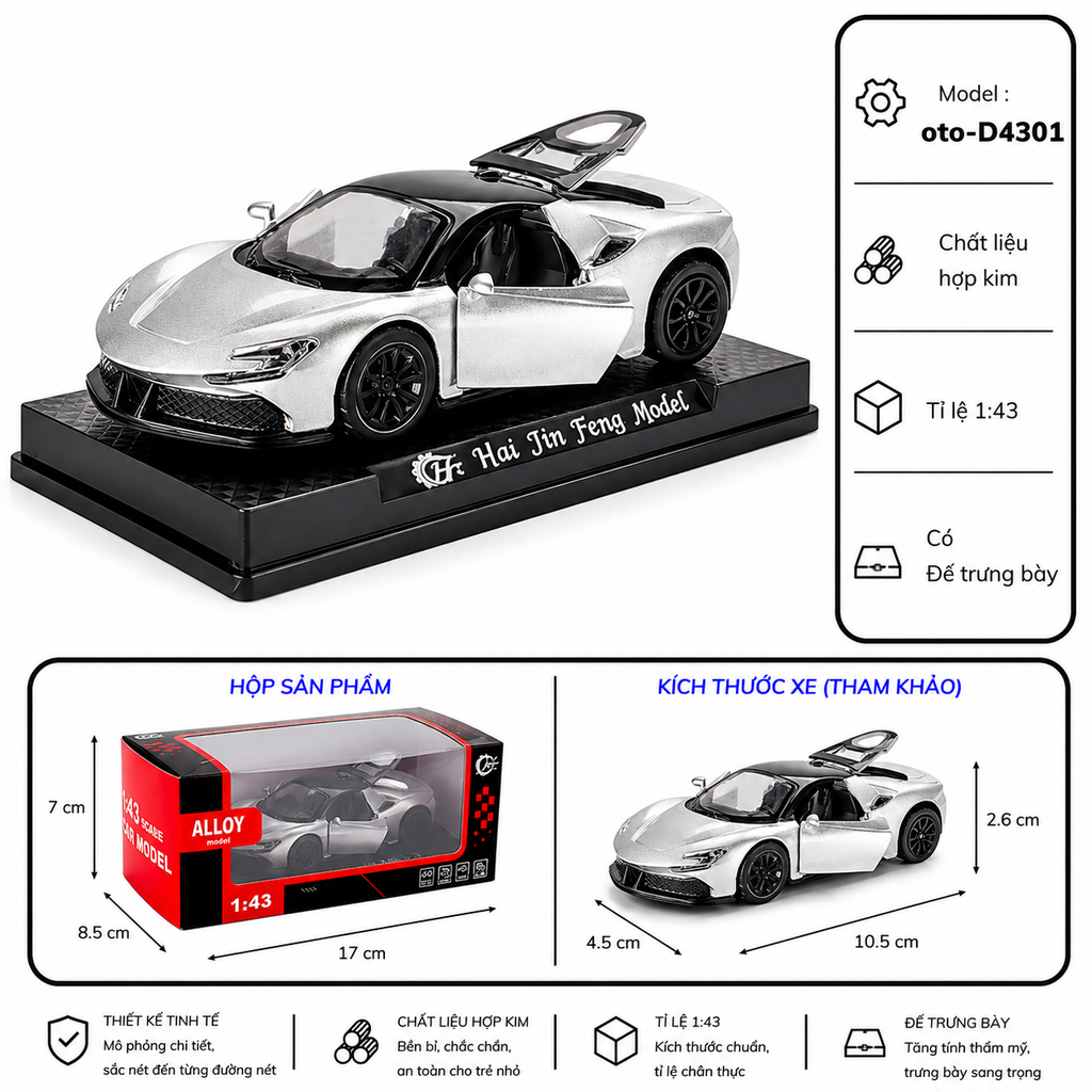 Mô Hình Xe Ferrari SF90 nhiều màu sắc tỉ lệ 1:43 chất liệu Hợp kim - FULL BOX : box màu SKU : oto-D4301 - (VAT: 003-01-35)