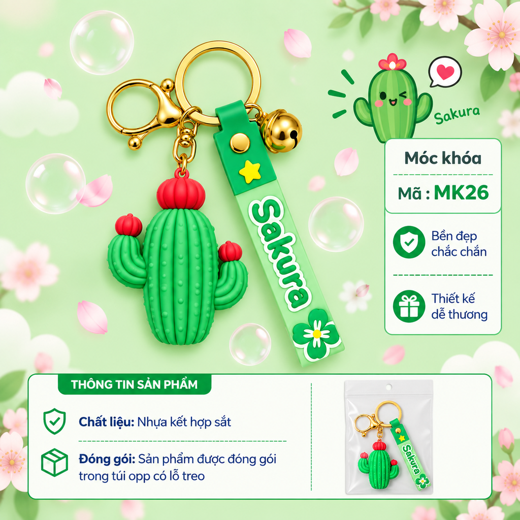 Móc khóa cây xương rồng - SKU : mk26 - (VAT: MK001-5)