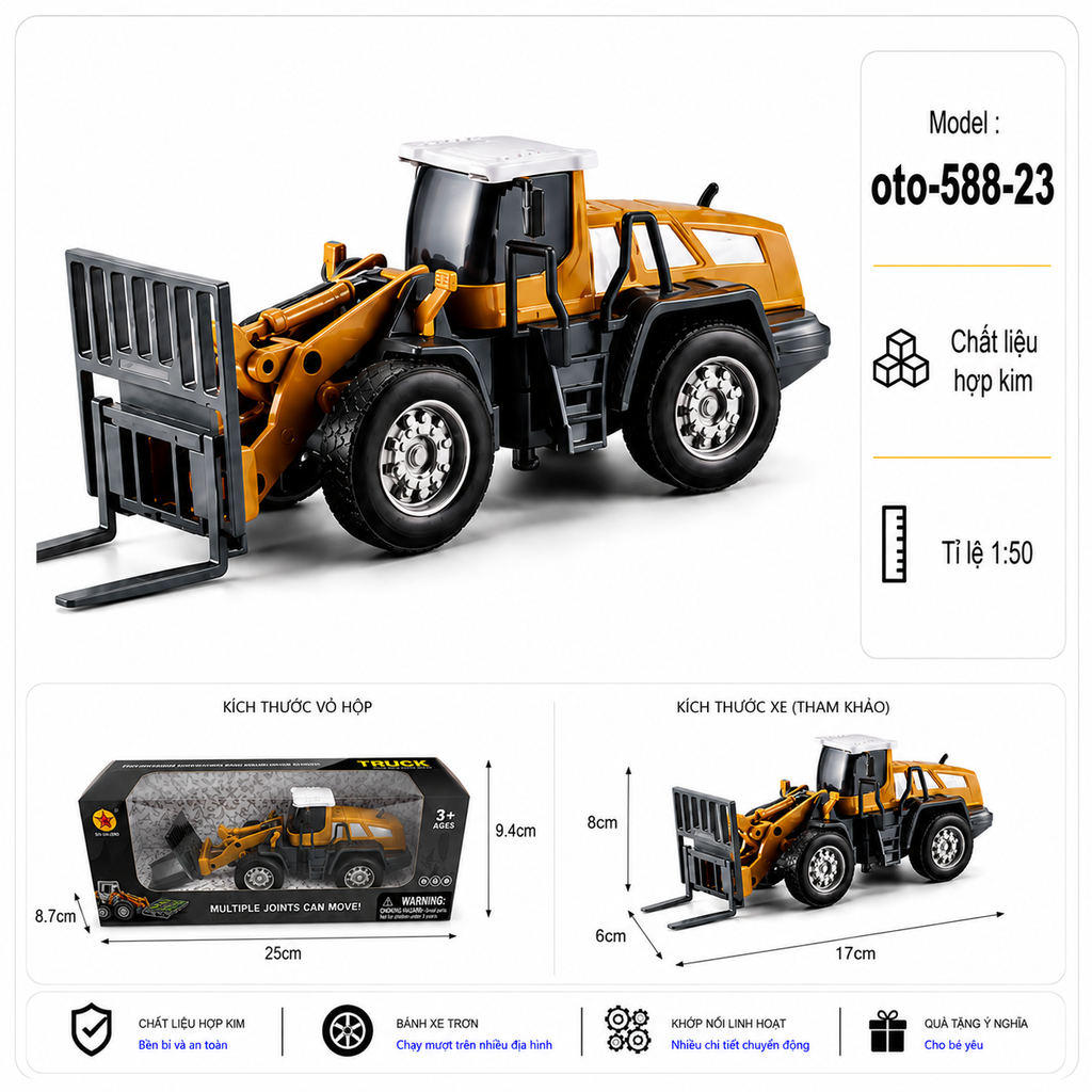 Xe Công Trình nhiều kiểu dáng , chất liệu bằng thép hợp kim , tỉ lệ 1:50 - SKU : oto-588-23 ( VAT : 103-02-40 )