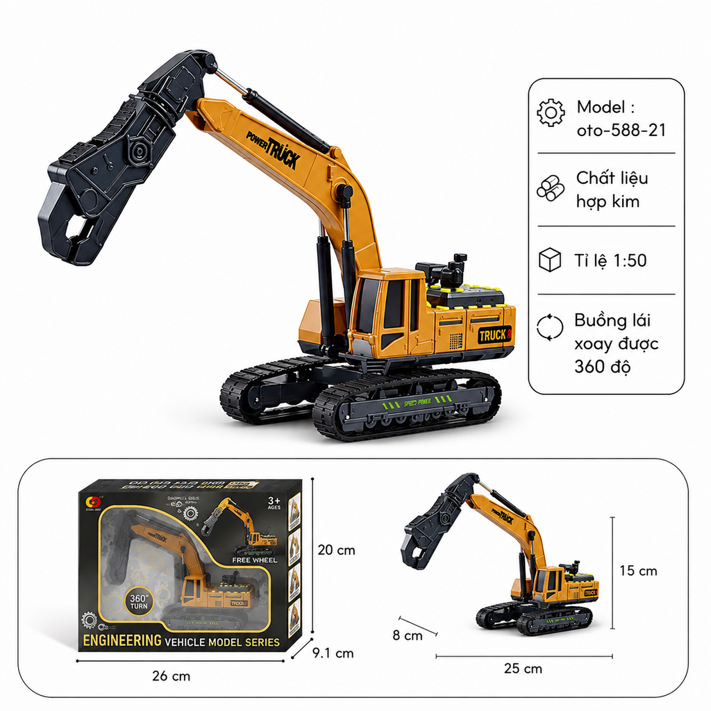 Mô Hình 4 loại Xe Cần Cẩu , chất liệu hợp kim và nhựa - Dài 25cm - rộng 8cm - cao 15cm - SKU : oto-588-21 - ( Vat : 003-01-70 !!! )
