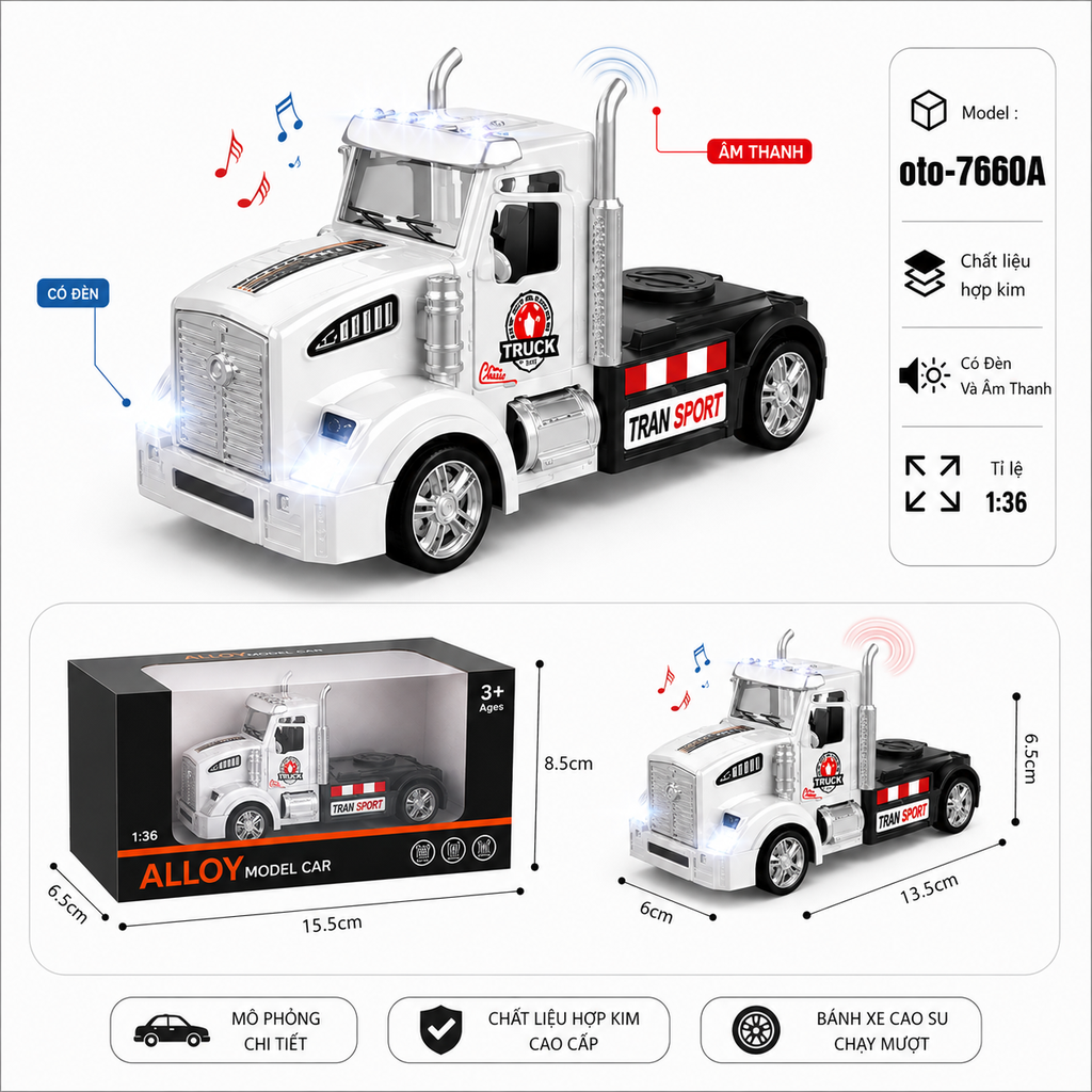 Xe đầu container nhiều màu sắc - Có Đèn và Âm Thanh chất liệu hợp kim , tỉ lệ 1:36 : SKU : oto-7660A ( Vat : 103-01-35 )