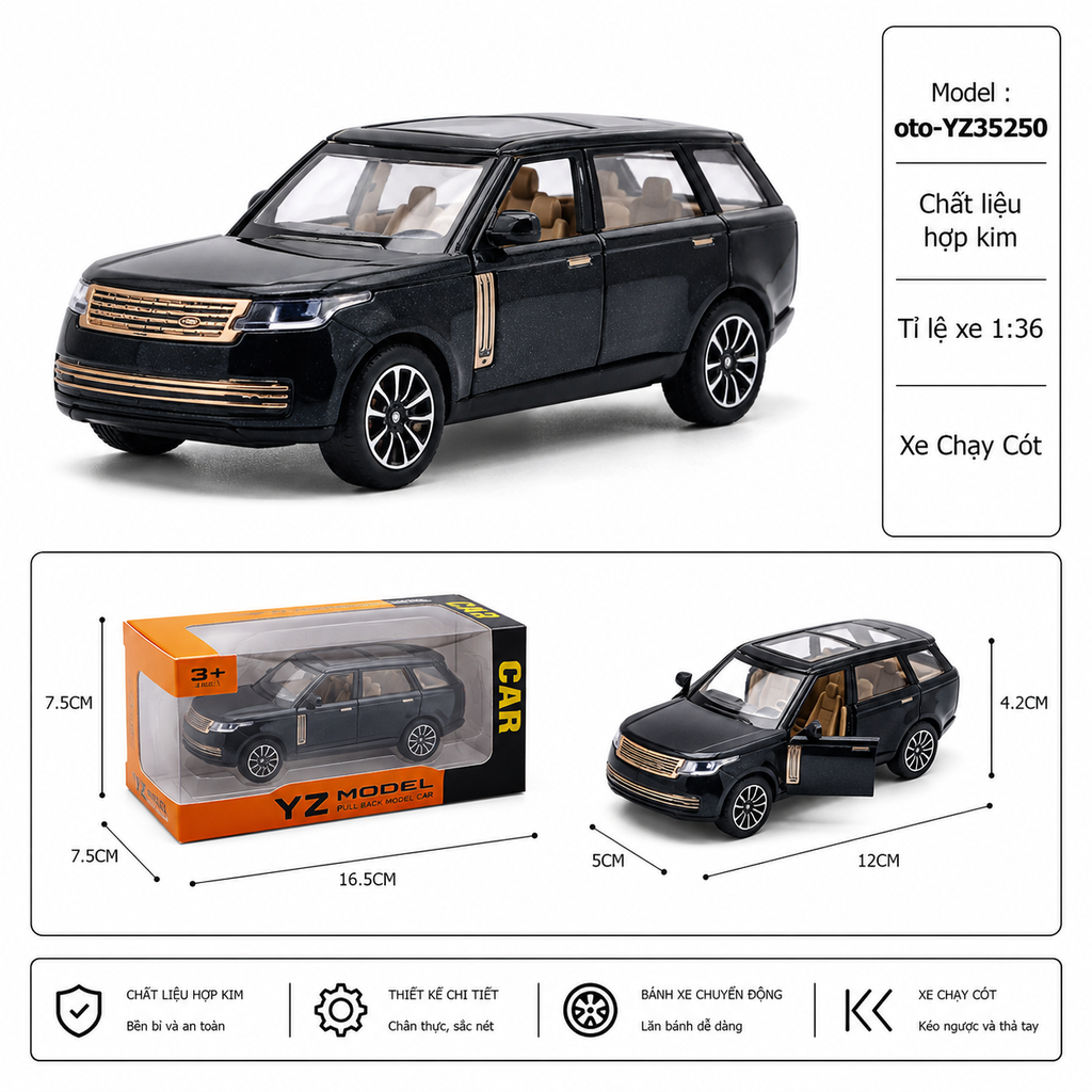 Mô Hình xe Oto Range Rover hợp kim , tỉ lệ 1:36 - Dài 12cm - rộng 5cm - cao 4.2cm - SKU : oto-YZ35250 - ( Vat : 003-01-35 )