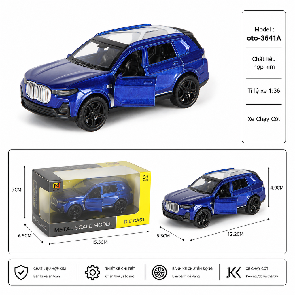 Mô Hình xe oto hợp kim , tỉ lệ 1:36 - Dài 12.2cm - rộng 5.2cm - cao 4.9cm - SKU : oto-3641A - ( Vat : 003-01-35 )