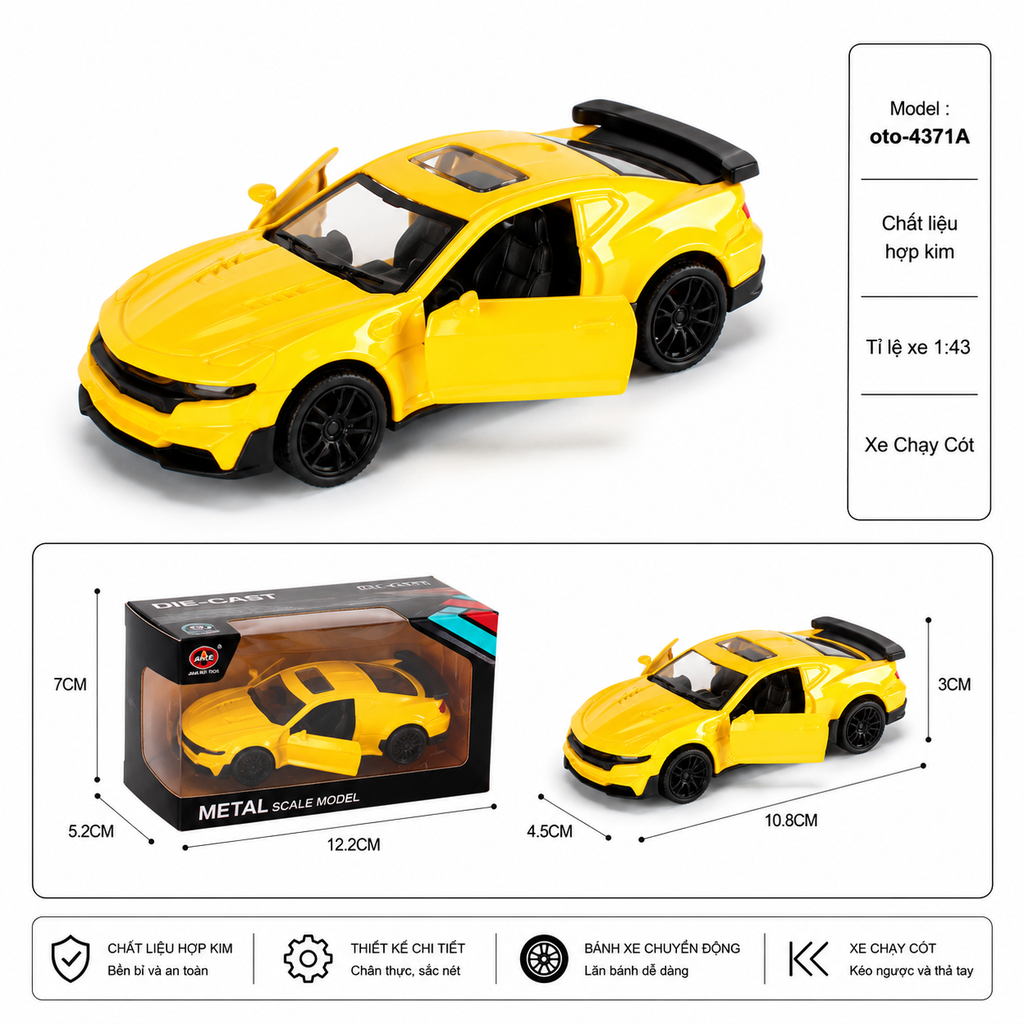 Mô Hình xe Oto đua hợp kim , tỉ lệ 1:43 - Dài 10.8cm - rộng 4.5cm - cao 2.6cm - SKU : oto-4371A - Vat ( 003-01-20 )
