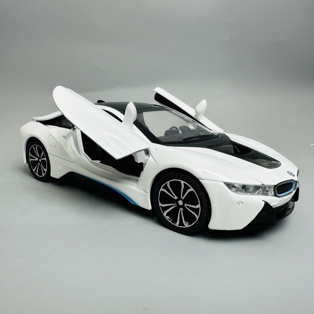 Mô Hình xe bmw i8 trắng tỉ lệ 1:22 Hợp kim có thể mở cửa - bánh sau chạy cót - Dài 21cm - rộng 9cm - cao 5cm - nặng : 800gram - FULL BOX : box màu SKU : oto292 - N3-K8-T3-S4