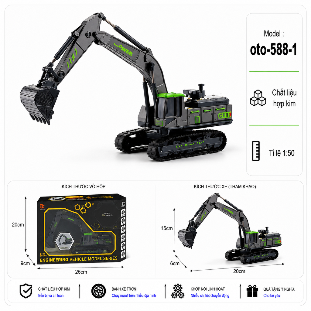 Xe Công Trình nhiều kiểu dáng , chất liệu bằng thép hợp kim , tỉ lệ 1:50 - SKU : oto-588-1 ( VAT : 103-02-70 )