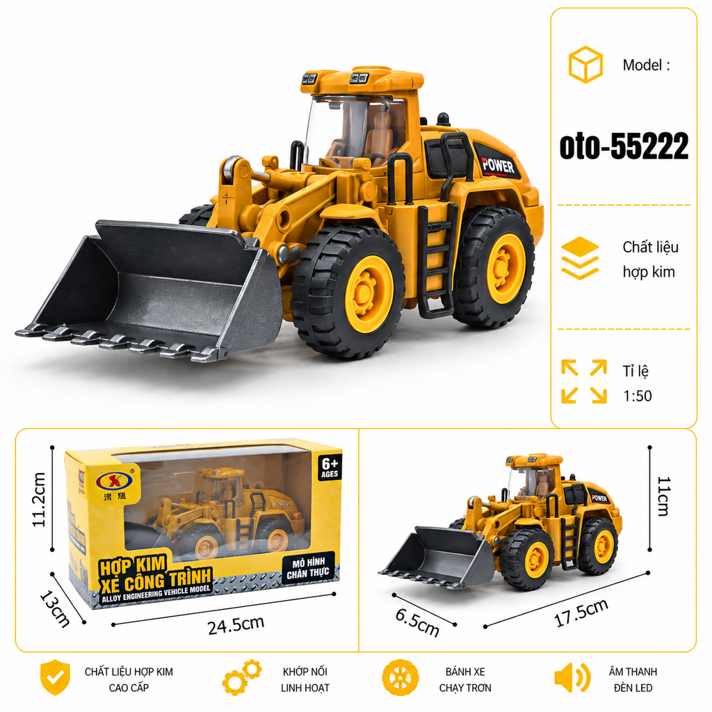 Mô hình xe công trình hợp kim tỉ lệ 1:50 - SKU : oto-55222 ( VAT : 103-02-50 )