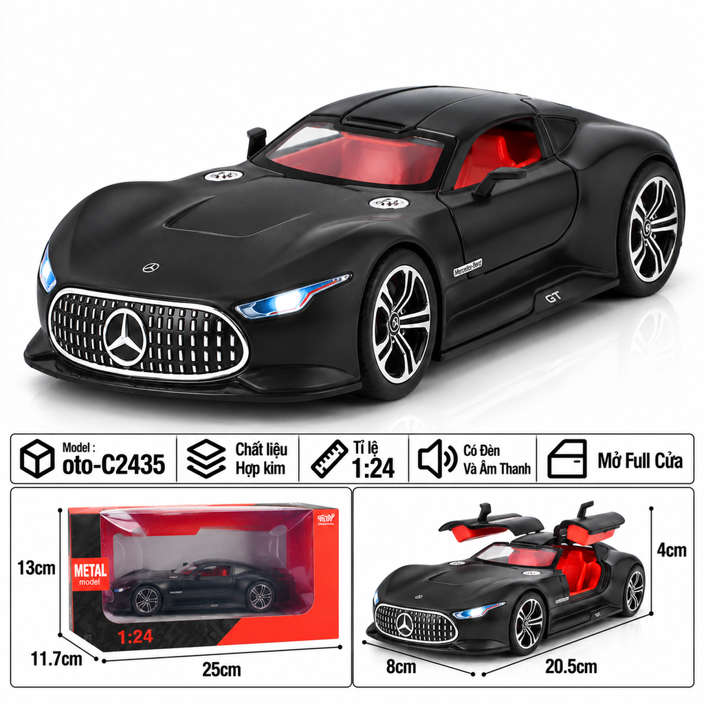 Xe thể thao tỉ lệ 1:24 - chất liệu bằng hợp kim - Có đèn và âm thanh Tính năng mở full cửa - SKU : oto-C2435 ( VAT : 103-01-170 )