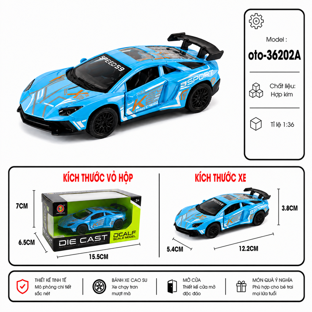 Xe thể thao nhiều kiểu dáng , chất liệu bằng hợp kim , tỉ lệ 1:36 - SKU : oto-36202A - ( VAT : 103-01-35 )