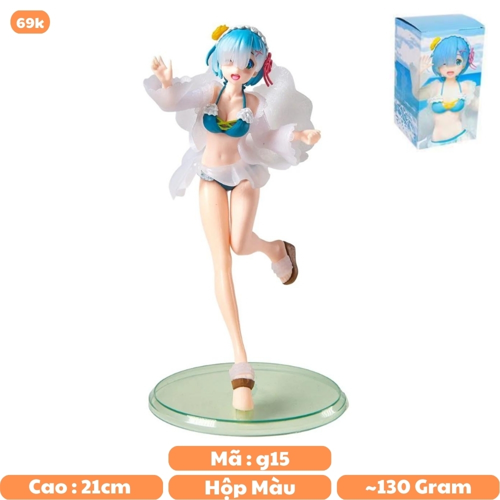 Mô Hình RE:ZERO Rem tóc xanh bikini dáng đứng siêu quyến rũ -  cao 21cm - rộng 11cm - nặng 130Gram - Figure RE:ZERO - Có Hộp màu - N1-K34-T1-S2