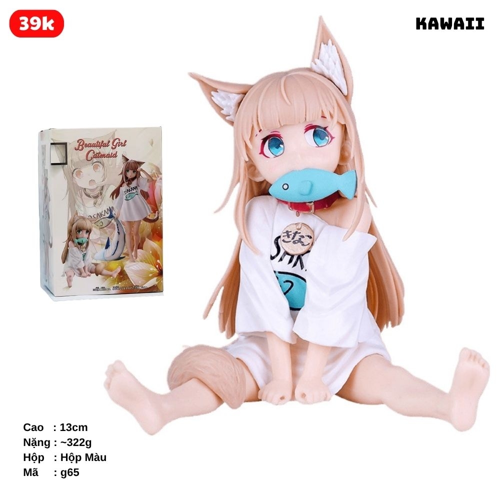 Mô Hình Uchi no Neko ga Onnanoko de Kawaii Ngồi Gặm Cá - Cao 13cm Nặng 322gram - Figure Mèo Anime Dễ Thương - Box màu -- SKU : g65 ( VAT : DOTTHN2 ) K20-T3-S11