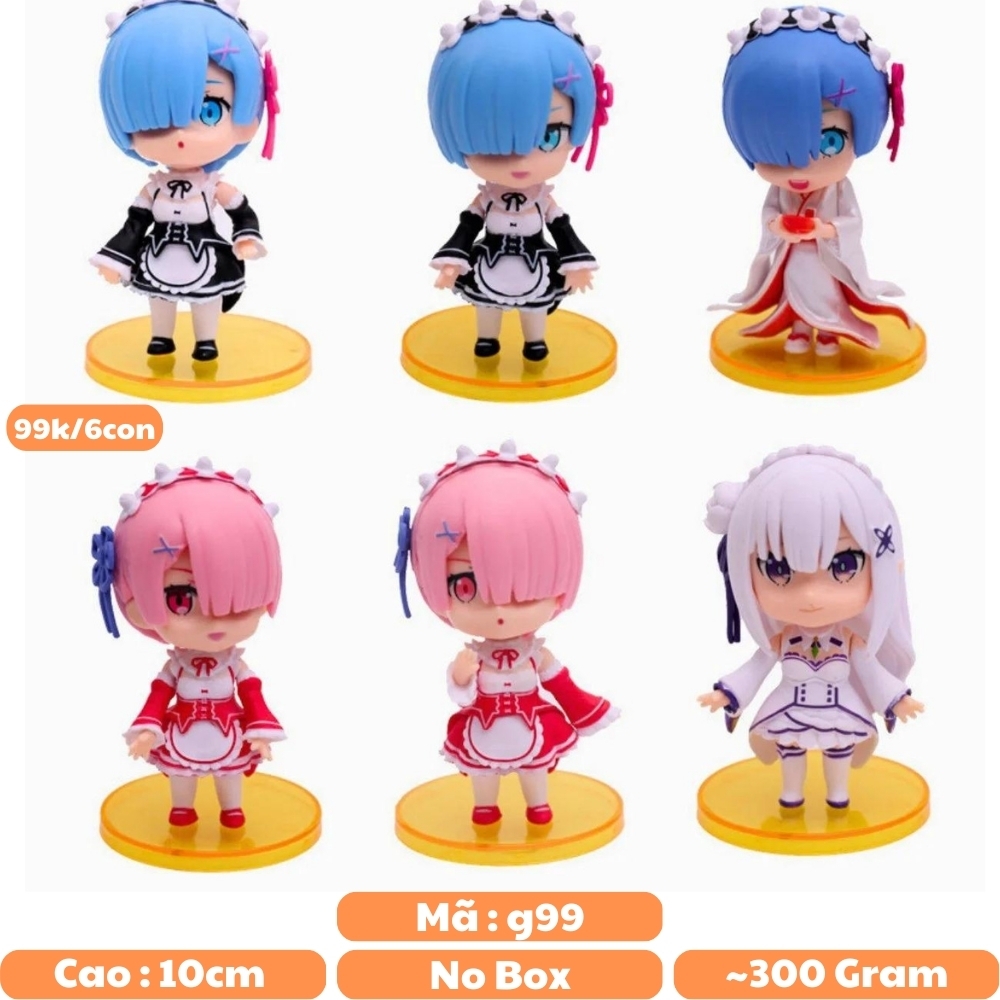 Mô Hình RE:ZERO bộ 6 nhân vật Rem chibi - Cao 10cm - nặng 300Gram - Figure RE:ZERO - No Box : bọc túi OPP
