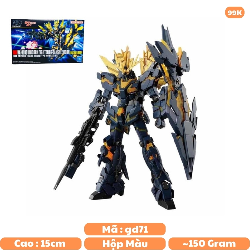 Mô hình lắp ráp Gundam HG 1/144 Unicorn fighter 02 Banshee norn ( destroyt mode ) Cao 15cm - nặng 150gram - Có hộp màu -  SKU : No.175 -