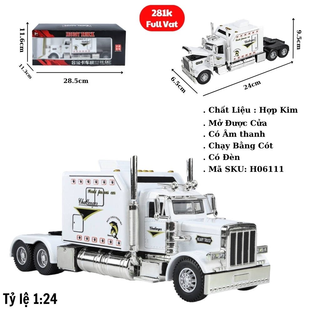 Mô Hình Xe Đầu Container Màu Trắng - Đỏ - Dài 24cm - Cao 9.5cm - Rộng : 6.5cm - nặng : 1kg - Box màu - SKU : H06111 - (VAT: 003-01-230)