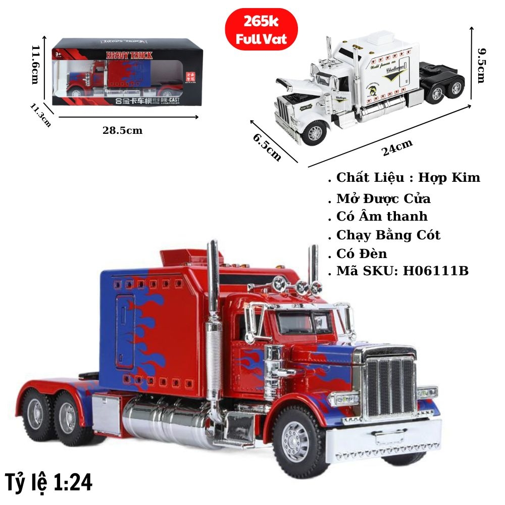 Mô Hình Xe Đầu Container Màu Trắng - Đỏ - Dài 24cm - Cao 9.5cm - Rộng : 6.5cm - nặng : 1kg - Box màu - SKU : H06111 - (VAT: 003-01-230)