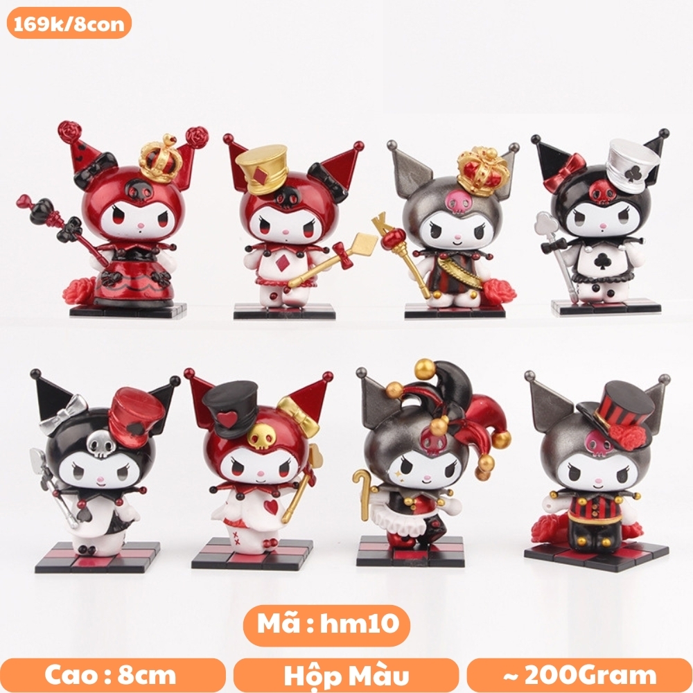 Mô hình kuromi Bộ 8 Melody Gemini Pudding Dog Cinnamon Dog Kuromi có đế Bản Blind Box - cao 8cm - Nặng 200gram - Bọc Túi - Hộp Màu - N3-K36-T2-S2