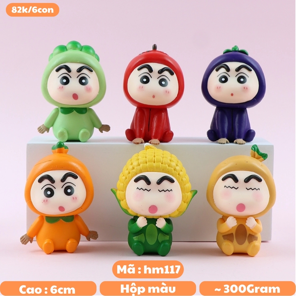 Mô Hình bộ 6 Shin bút chì cosplay rau củ - Cao 6cm - nặng 300gram - Figure Cậu Bé Bút Chì - bọc túi OPP - Hộp Màu - HM117 n3-k33-t2-s2