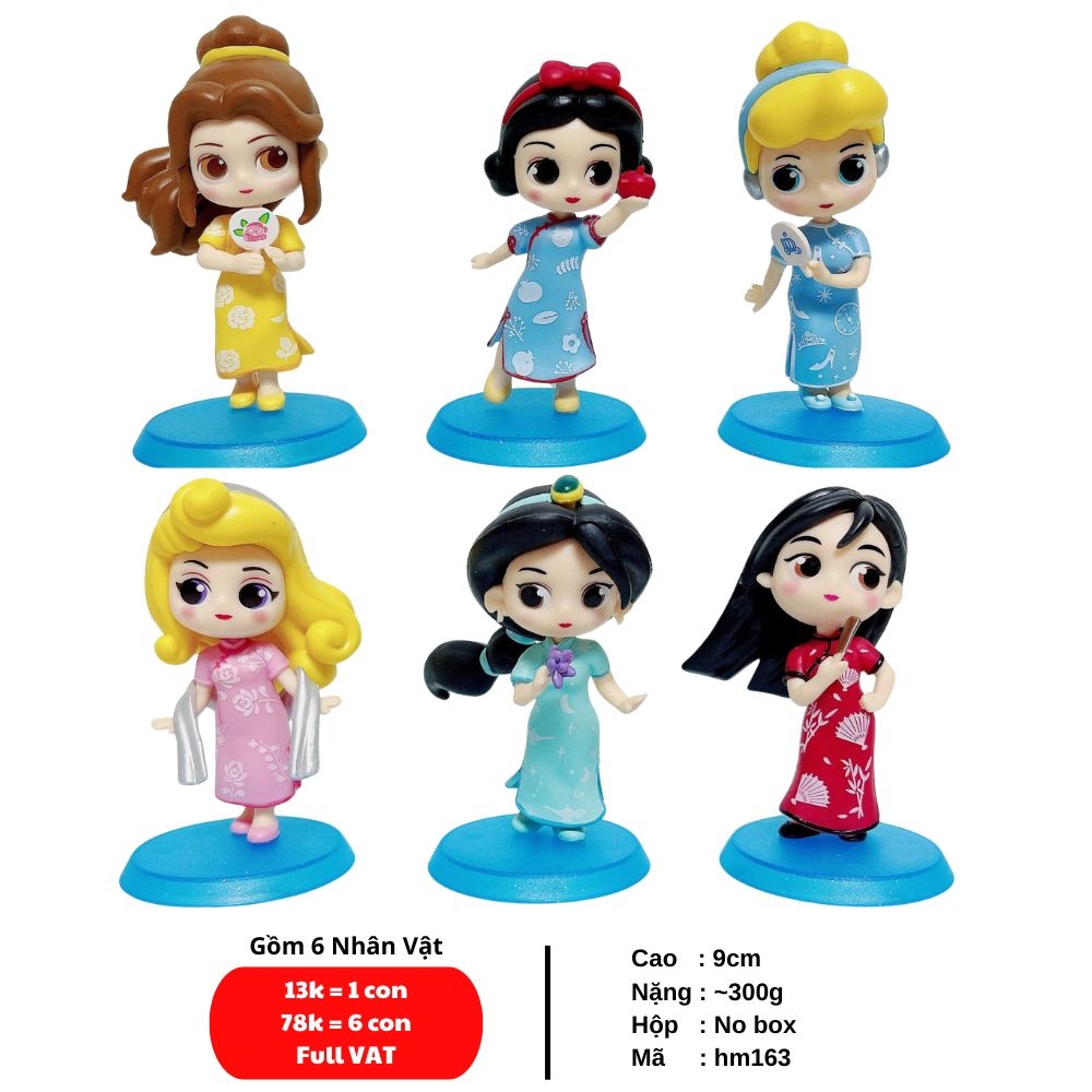 ( Giá 1 con - Bộ 6 con - Đặt Số Lượng 6 ) - Mô hình Bộ 6 nhân vật công chúa áo dài - Cao 9cm - nặng 300gram - No Box -(VAT G873-79)- K24-T3-S10