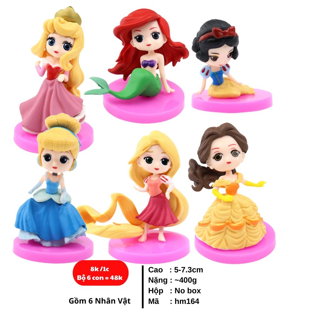 ( Giá 1 con - Bộ 6 con - Đặt Số Lượng 6 ) - Mô hình Bộ 6 nhân vật công chúa cổ tích - Cao 5-7.3cm - nặng 400gram - No Box -(VAT : 48492) - K33-T3-S9