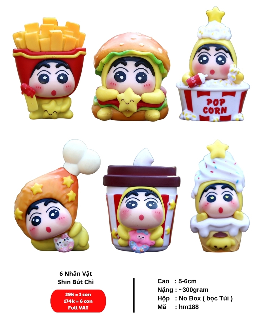 ( Giá 1 con - Bộ 6 con - Đặt Số Lượng 6 ) - Mô hình Bộ 6 các nhân vật Shin Bút Chì Cosplay KFC - Cao 5-6cm - nặng 300gram - Figure Shin - SKU : hm188 - ( VAT : G873-83 ) - K31-T2-S10