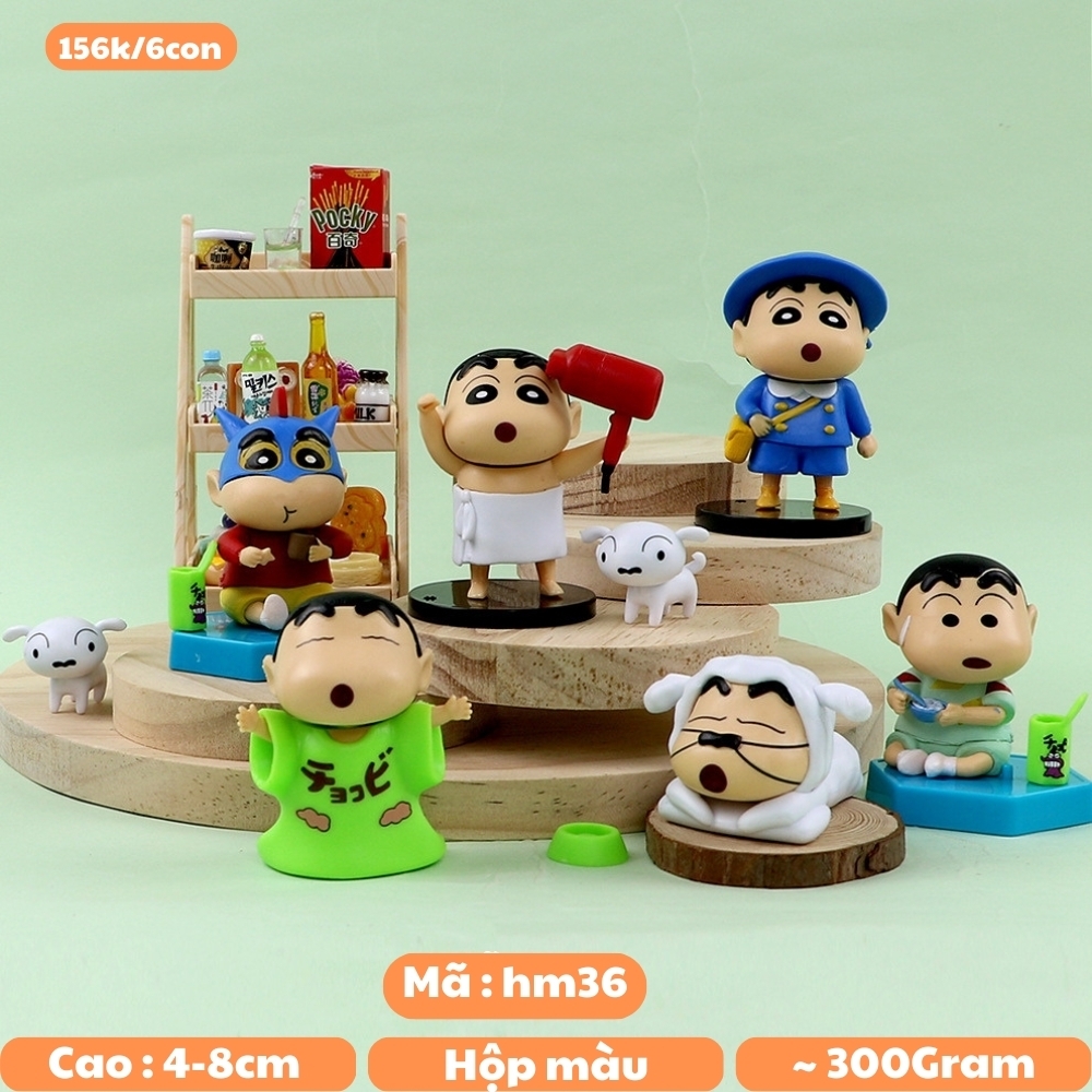 Mô Hình bộ 6 Shin bút chì - Cao 4-8cm - nặng 300gram - Figure Cậu Bé Bút Chì - bọc túi OPP - Hộp Màu - Hm36 n3-k48-t1-s1