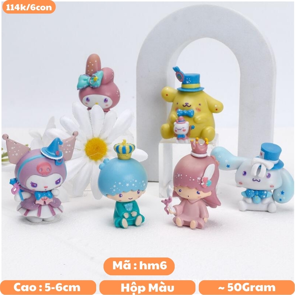 Mô hình kuromi Bộ 6 Melody Gemini Pudding Dog Cinnamon Dog Kuromi - cao 5-6cm - Nặng 50gram - Có Hộp Đẹp - N3-K36-T3-S2-S3