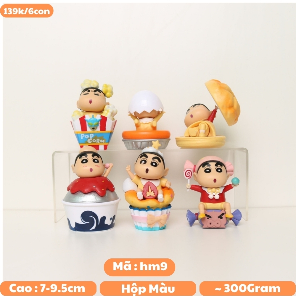 Mô Hình Bộ 6 nhân vật shin bút chì Bản B - Cao 7 - 9.5cm - nặng 300gram - Figure Cậu Bé Bút Chì - bọc túi OPP - Hộp Màu - Hm9 - N3-K34_T1-S1