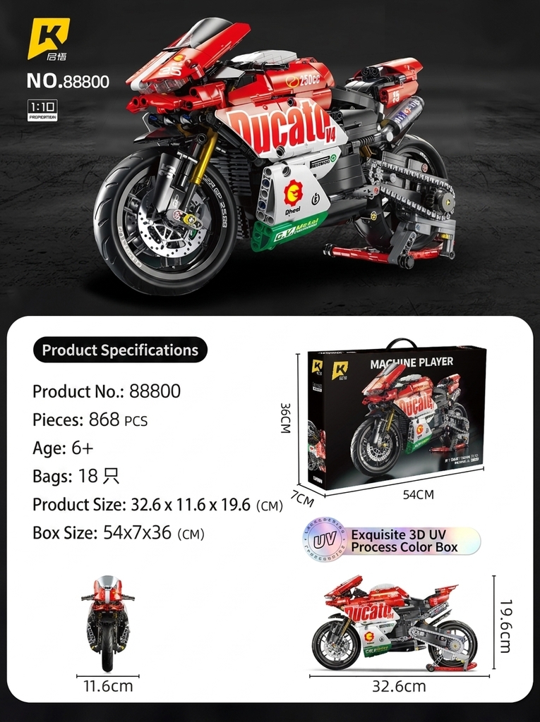 Lắp ghép xe máy Red-White Ducati tỷ lệ 1:10 . 868 pcs. Sku: LG-88800 ( VAT 001-23-150 ) K132-T5-S5,6