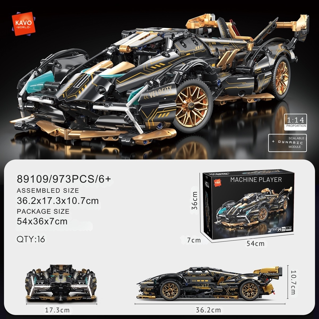 Lắp ghép xe ô tô Black-Gold V12 (static) tỷ lệ 1:14 . 1185 pcs. Sku: LG-89109 ( VAT 001-07-200 ) K96-T4-S1,2