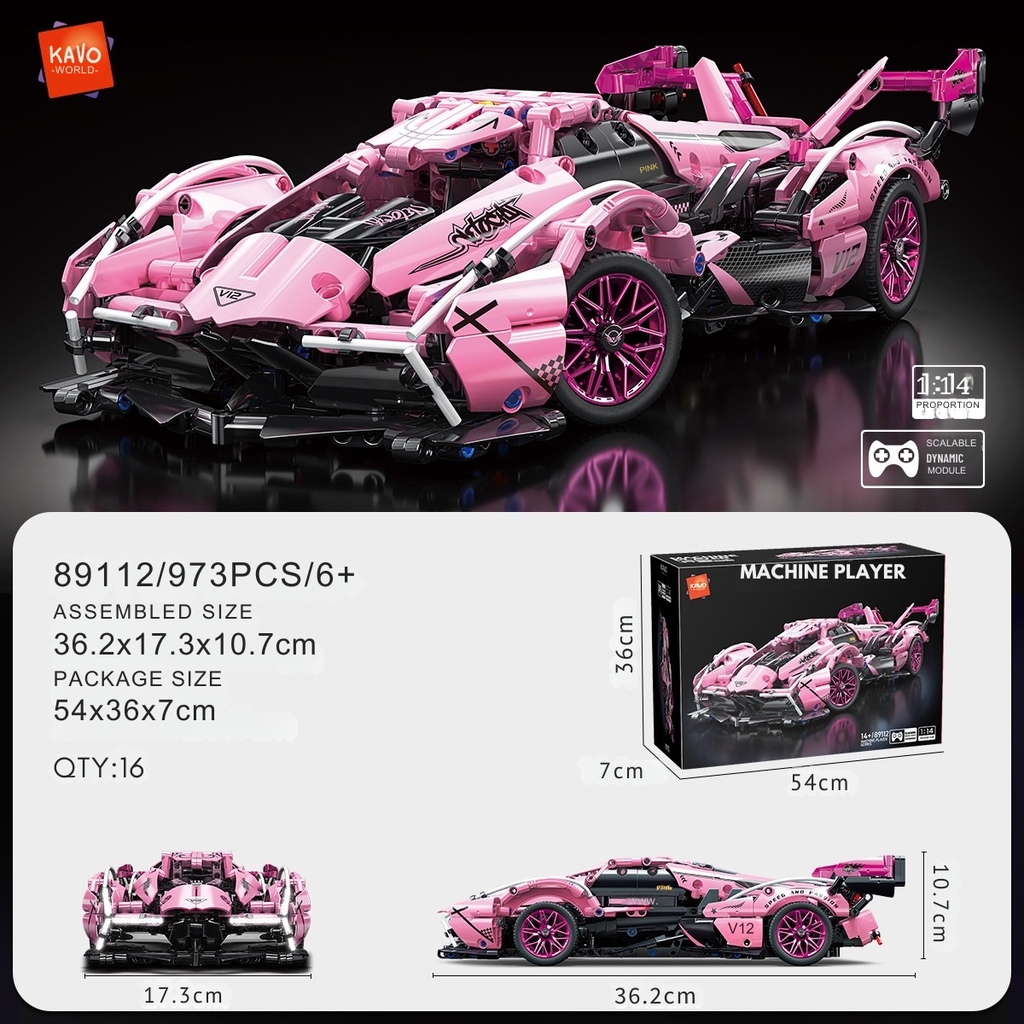 Lắp ghép xe ô tô Pink V12 (static) tỷ lệ 1:14 . 1185 pcs. Sku: LG-89112 ( VAT 001-07-200 ) K99-T4-S1,2
