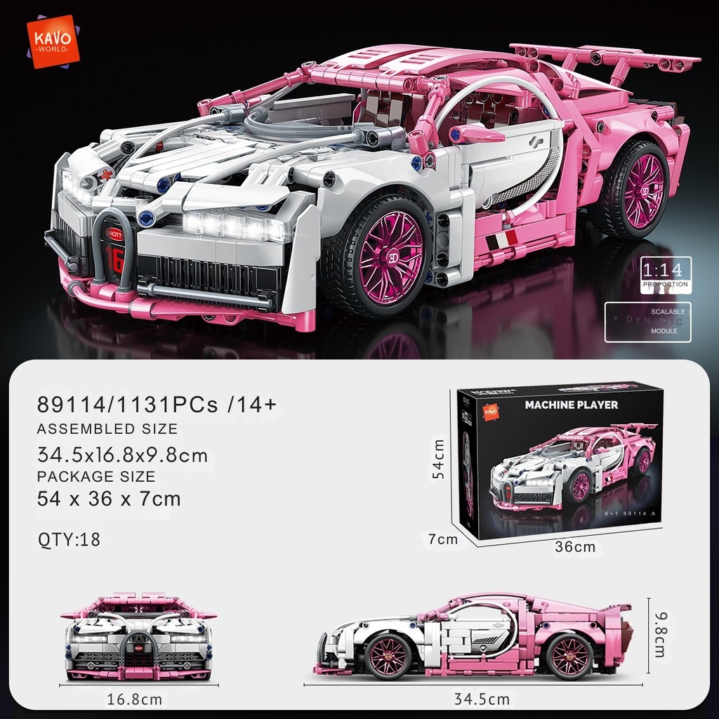 Lắp ghép xe ô tô Pink-White Bugatti (static) tỷ lệ 1:14 . 1132 pcs. Sku: LG-89114 ( VAT 001-07-200 ) K100-T4-S6,S7