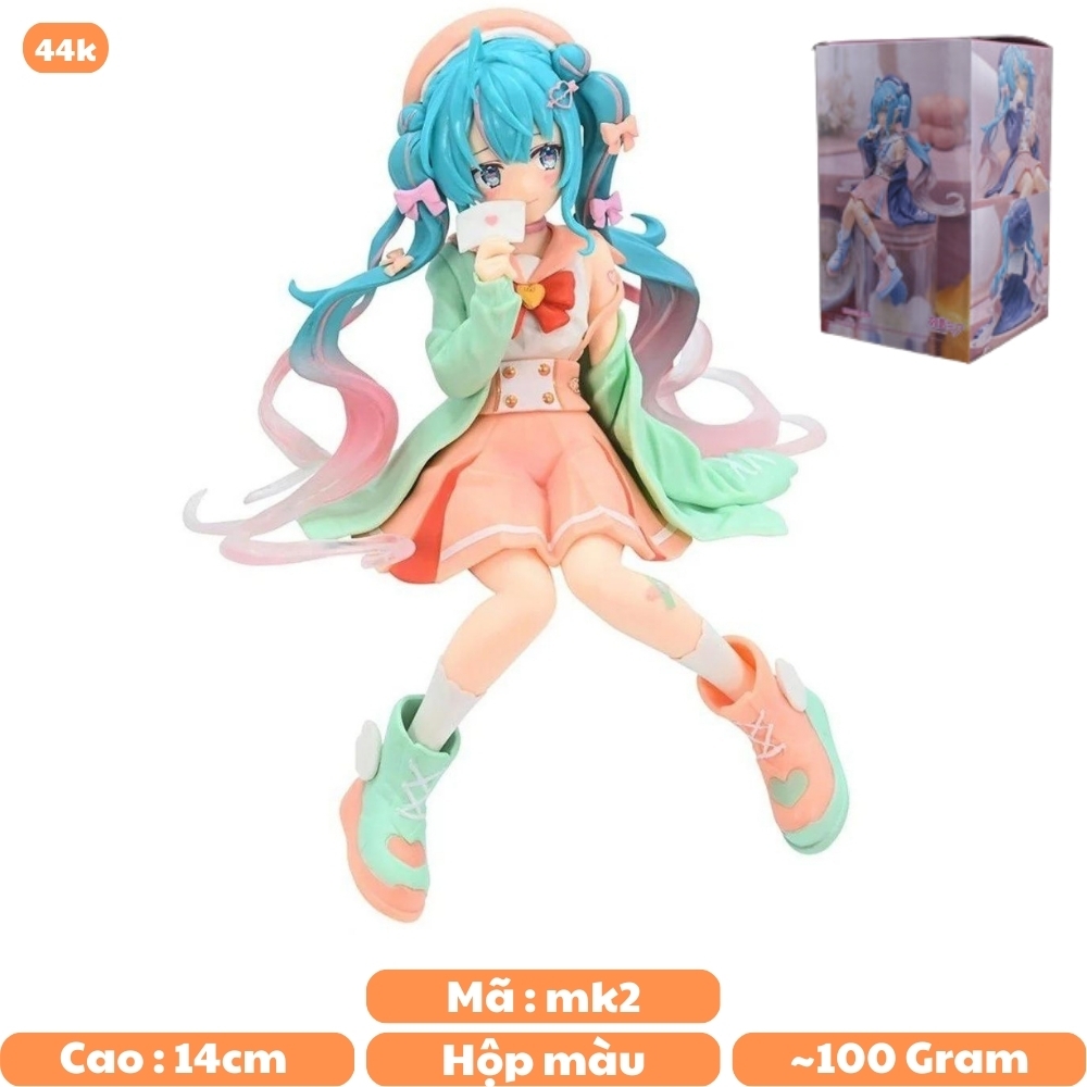 Mô Hình Hatsune Miku Ngồi Tóc xanh váy cam - Cao 14cm - nặng 100gram - Figure Miku - Box màu - N1-K34-T3-S2