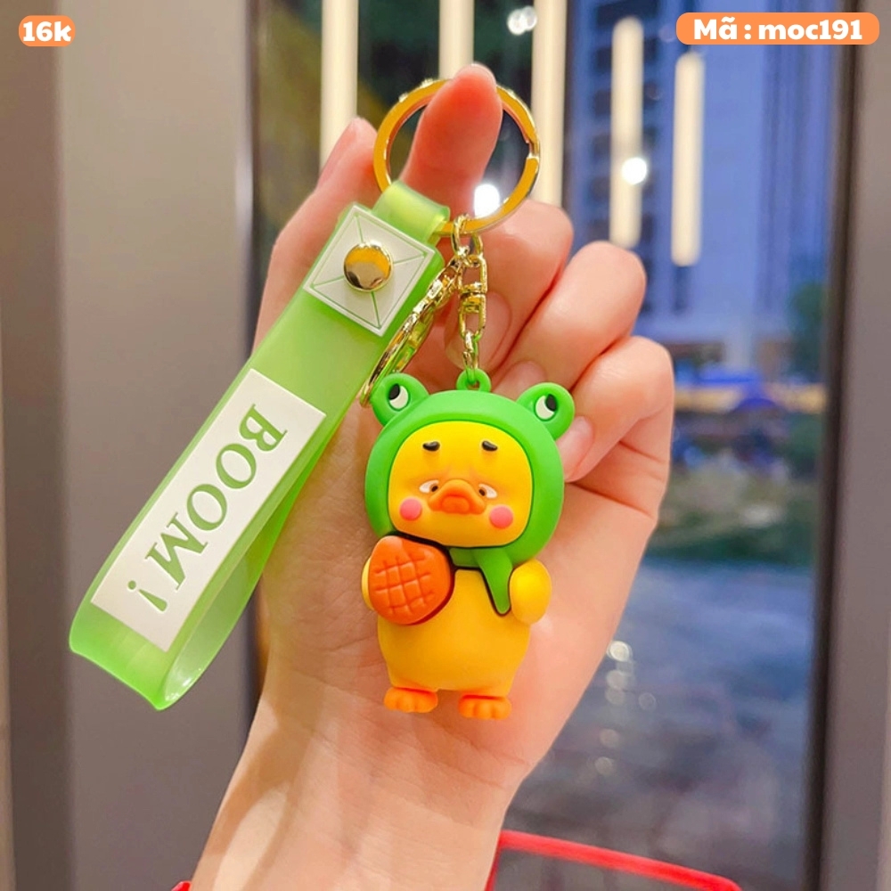 móc khóa vịt đội mũ ếch - dây dài 11cm mô hình cao 6cm - nặng : 50gram - no box N3-T3