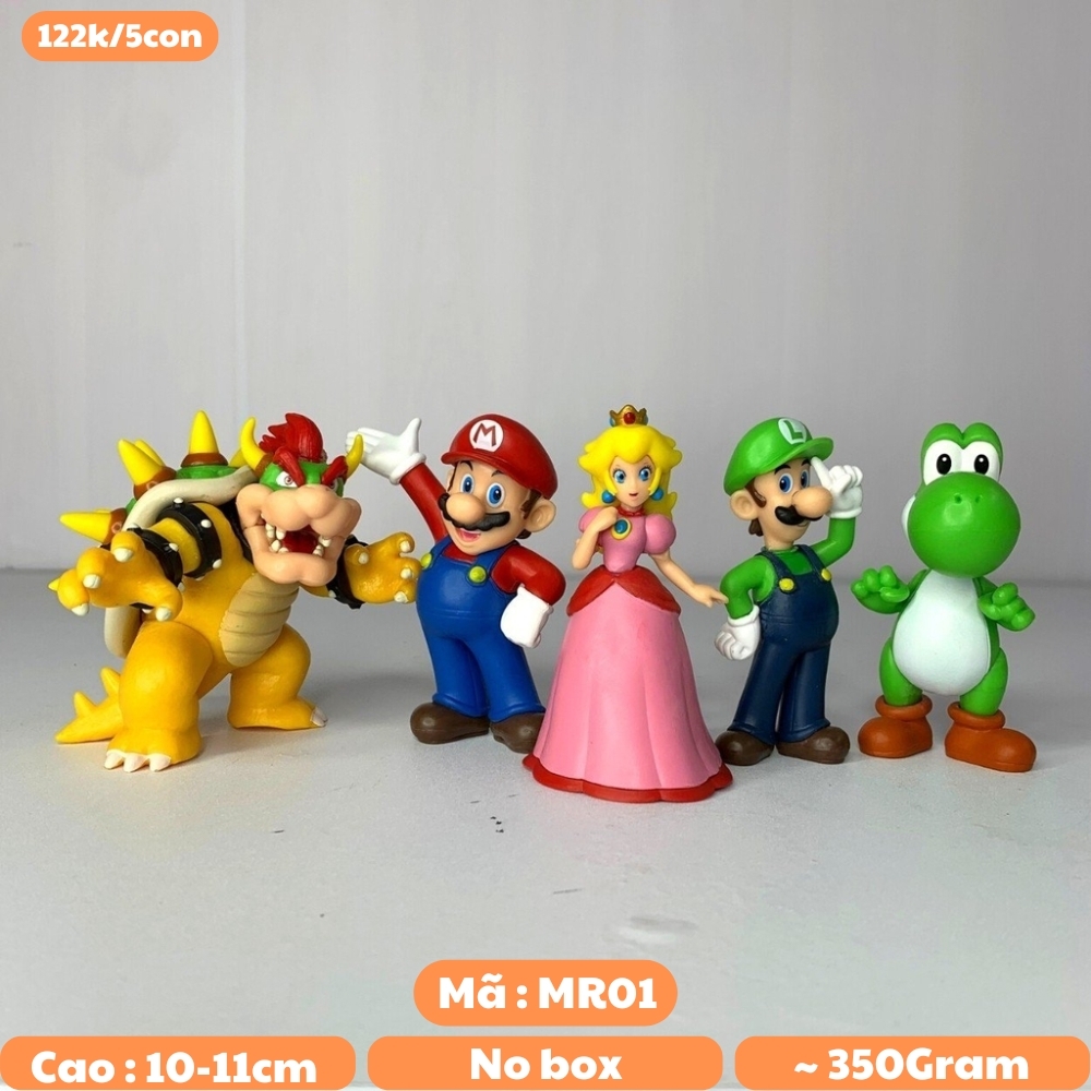 Mô Hình Nấm Lùn Mario - Tổng hợp nhân vật trong Mario - công chúa Peachette + phản diện Bowser + Yoshi + Mario . Cao 10 - 11cm - nặng 350gram - Nobox - N3-K38-T3-S1