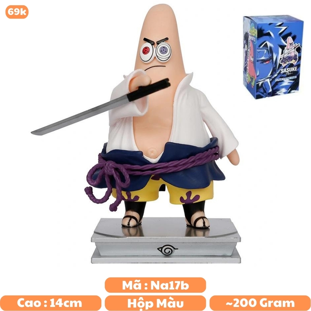 Mô hình Patrick Star Cosplay Sasuke - Cao 14cm - nặng 230gram - Phụ kiện : có đế đi kèm + Kiếm - Có Box + Bọc túi nilon - Figure Naruto - Có Hộp Màu