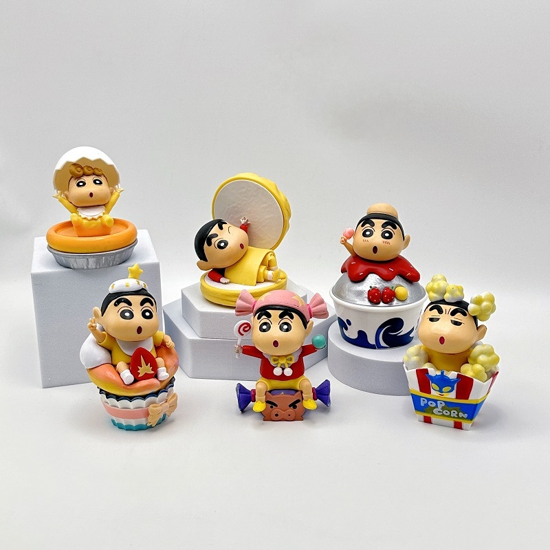 Mô Hình Bộ 6 nhân vật shin bút chì Bản B - Cao 7 - 9.5cm - nặng 300gram - Figure Cậu Bé Bút Chì - bọc túi OPP - Hộp Màu - Hm9 - N3-K34_T1-S1
