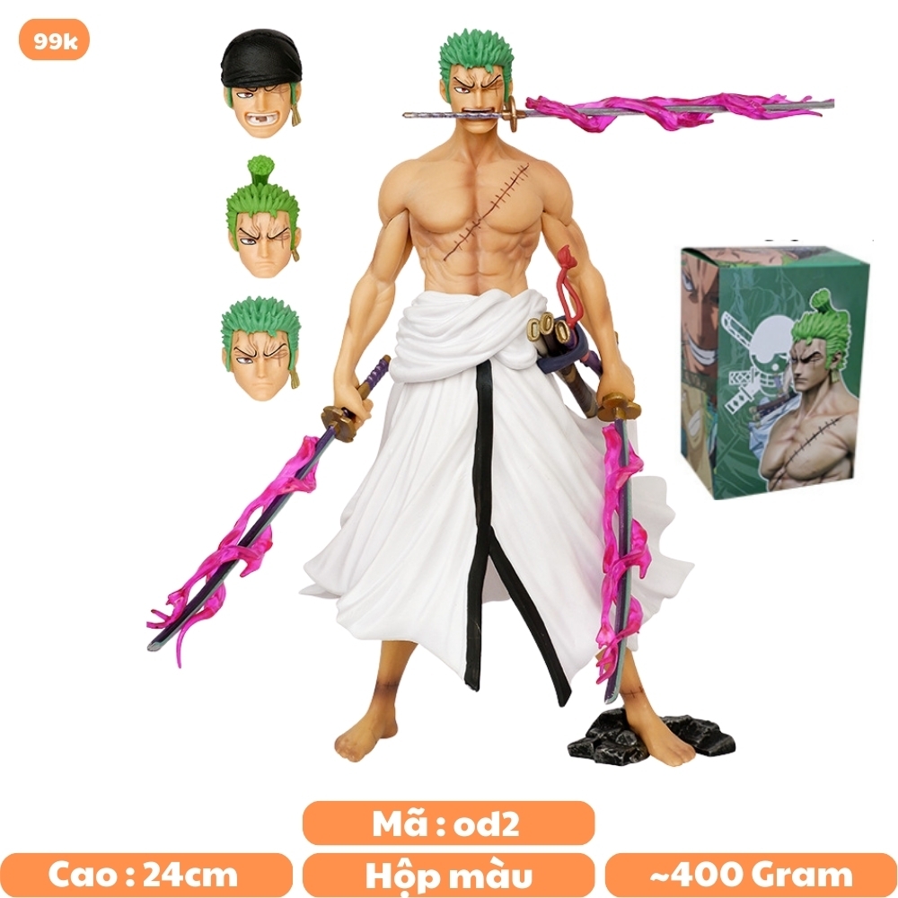 Mô Hình OnePiece  Zoro wano - Cao 24cm - nặng 400gram - Phụ kiện : 4 đầu + 3 kiếm + 3 haki -  Figure OnePiece - túi opp +  Có Hộp màu N1-K55-T1-S3
