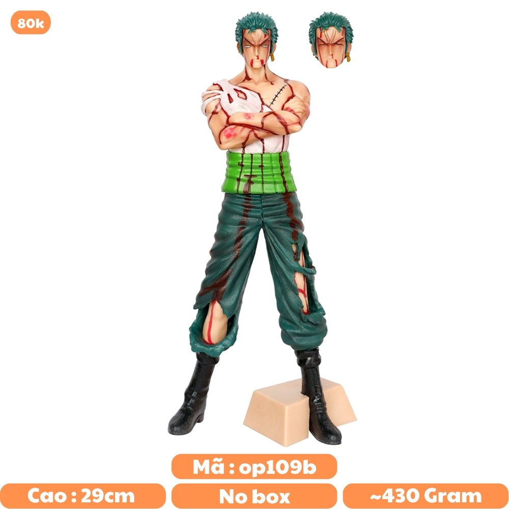 Mô Hình OnePiece Zoro đẫm máu - Cao 29cm - nặng 430gram  + phụ kiện có 2 đầu thay thế + 1 đế kẹp chân - Figure OnePiece - No box -  N3-K59-T1-S2