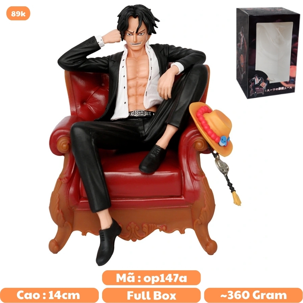 Mô Hình OnePiece Portgas D. ACE Ngồi Ghế - Cao 14cm - ngang 10cm - nặng 360gram , Figure OnePiece - có hộp màu - N4-K14