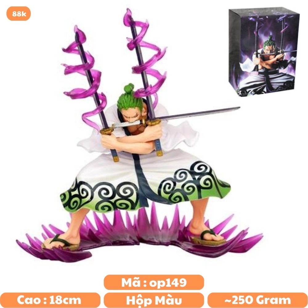 Mô Hình OnePiece Zoro wano Tam kiếm - Cao 18cm - nặng 270Gram - Phụ kiện : Đế + 3 Kiếm + 2 Haki -  Figure OnePiece -  Có Hộp màu