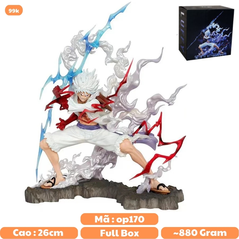 Mô Hình OnePiece Luffy gear 5 tcầm sét chiến đấu  - Cao 20cm - nặng 880gram - Phụ kiện đi kèm : 1 sét cầm tay , Figure OnePiece - có vỏ hộp màu - N4-K5