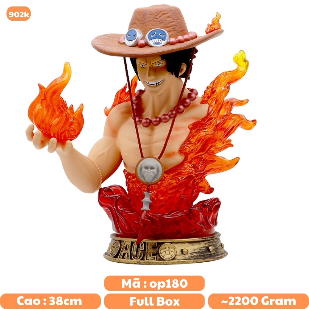 Mô Hình OnePiece bán thân ACE hoả quyền - cao 38cm - Ngang 21cm - nặng 2kg2 - phụ kiện : 1 mũ + Led + Pin , Figure OnePiece - có hộp màu - N1-K42-T5-S3