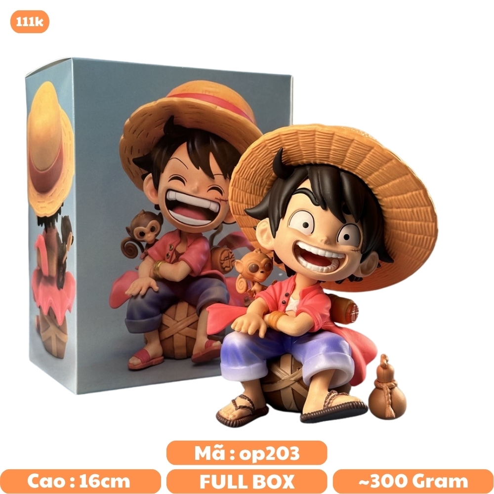 Mô Hình One Piece Luffy AI Chibi ngồi - Cao 16cm - nặng 300gram - Có Hộp màu - Figure anime One Piece - N1-K29-T4-S1
