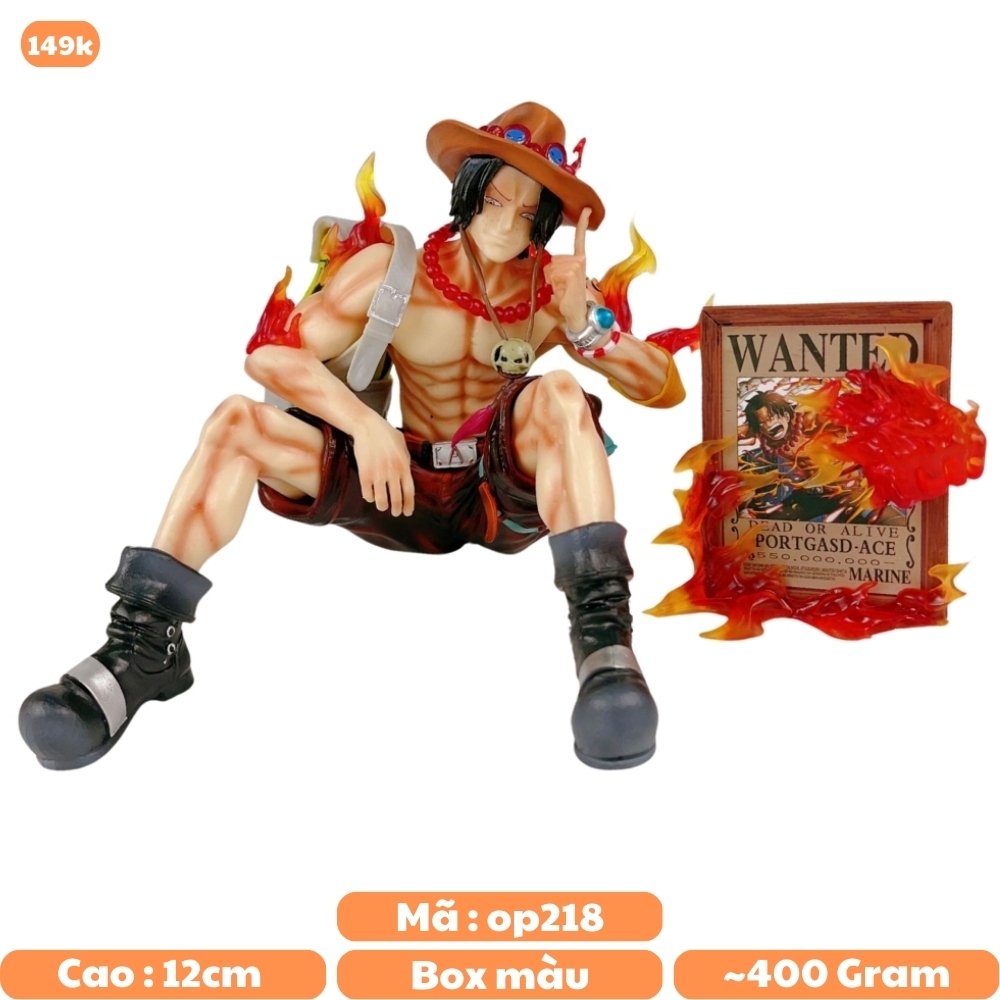 Mô Hình OnePiece Ace dáng ngồi dơ ngón tay - Phụ kiện : bảng tên - Cao 13cm - Nặng 400gram - Figure anime One Piece - bọc túi OPP hộp màu - N1-K41-T4-S3