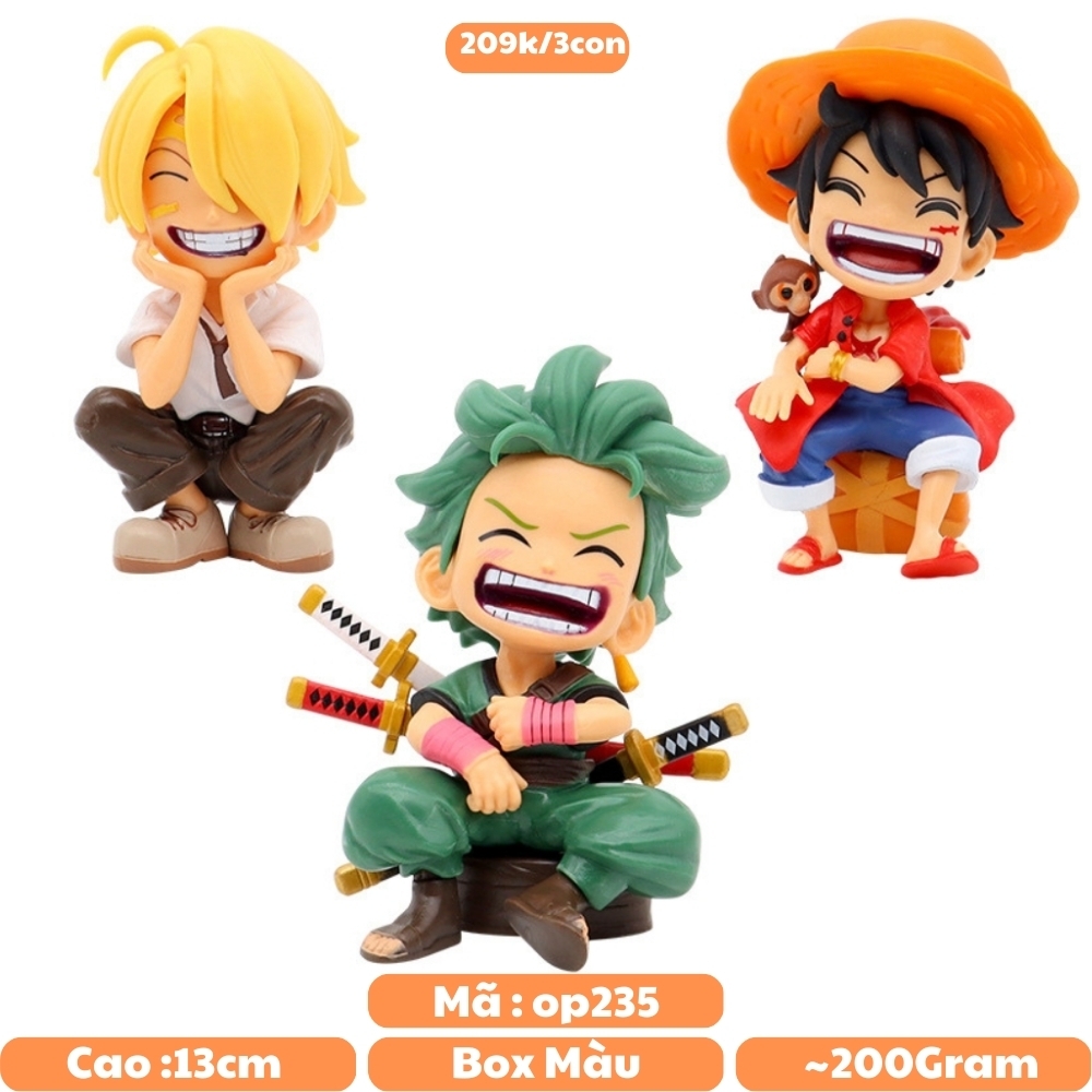 Mô Hình OnePiece Bộ 3 Luffy - Zoro - Sanji AI ChiBi - Cao 13cm - nặng 200gram - Figure OnePiece - Có hộp màu - N3-K38-T2-S1