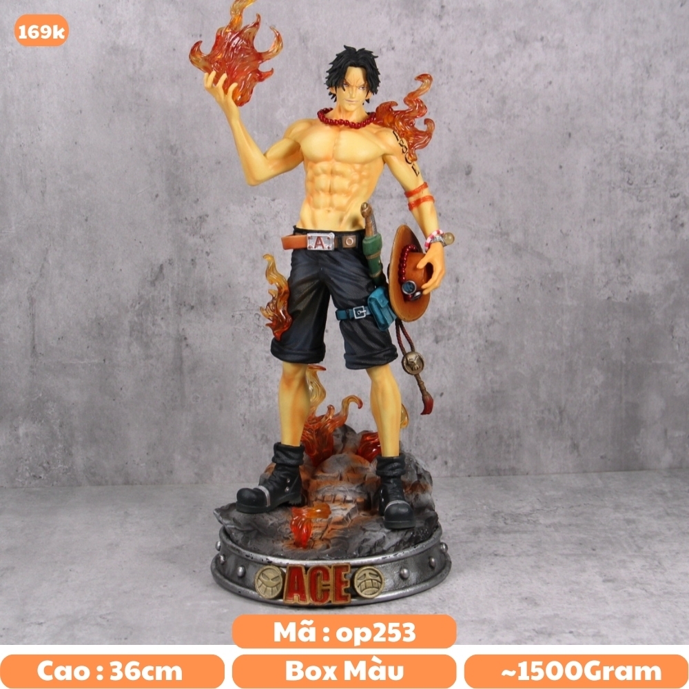 Mô Hình OnePiece ACE hỏa quyền dáng đứng 2 đầu thay thế có base - Cao 36cm - nặng 1500gram , Figure OnePiece - có hộp màu - N1-K45-T5-S3