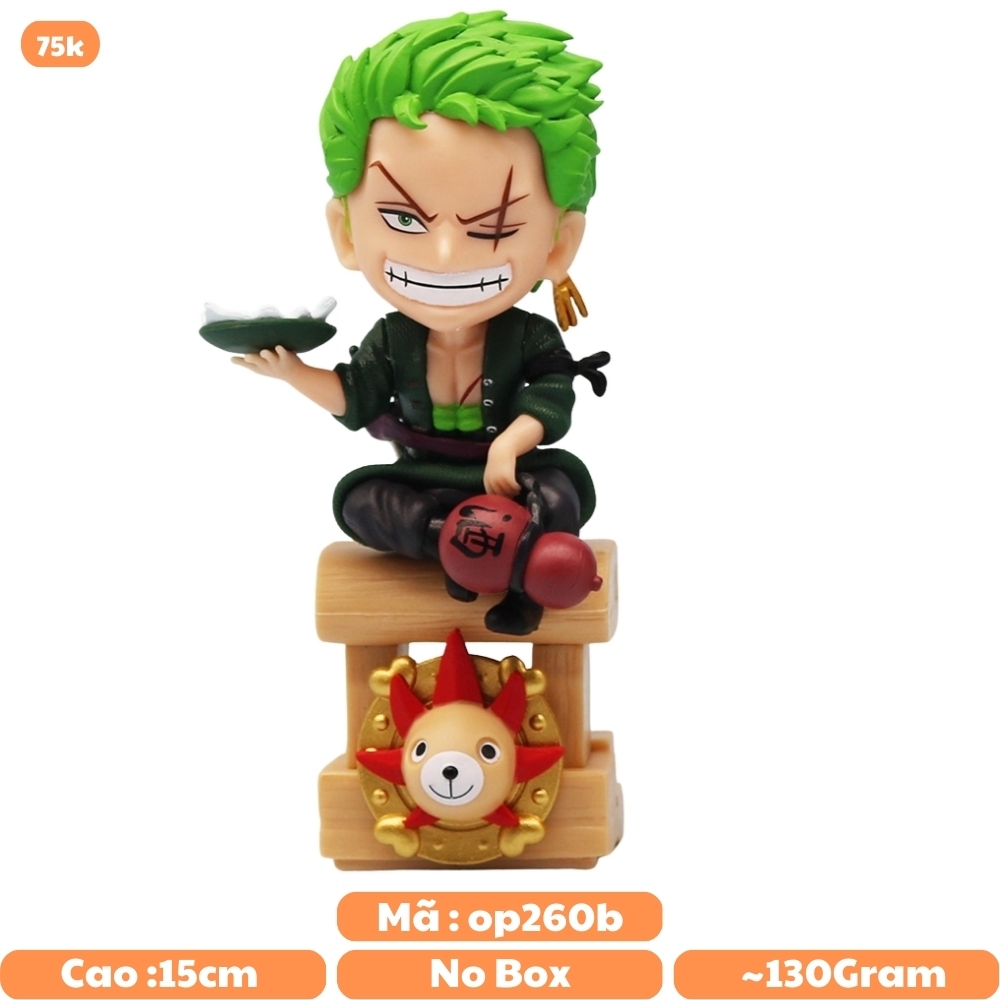 Mô Hình OnePiece Zoro Chibi Dáng ngồi - Cao 15cm - nặng 130gram - Phụ kiện : đế -  Figure OnePiece -  No box - N1-K53-T1-S1